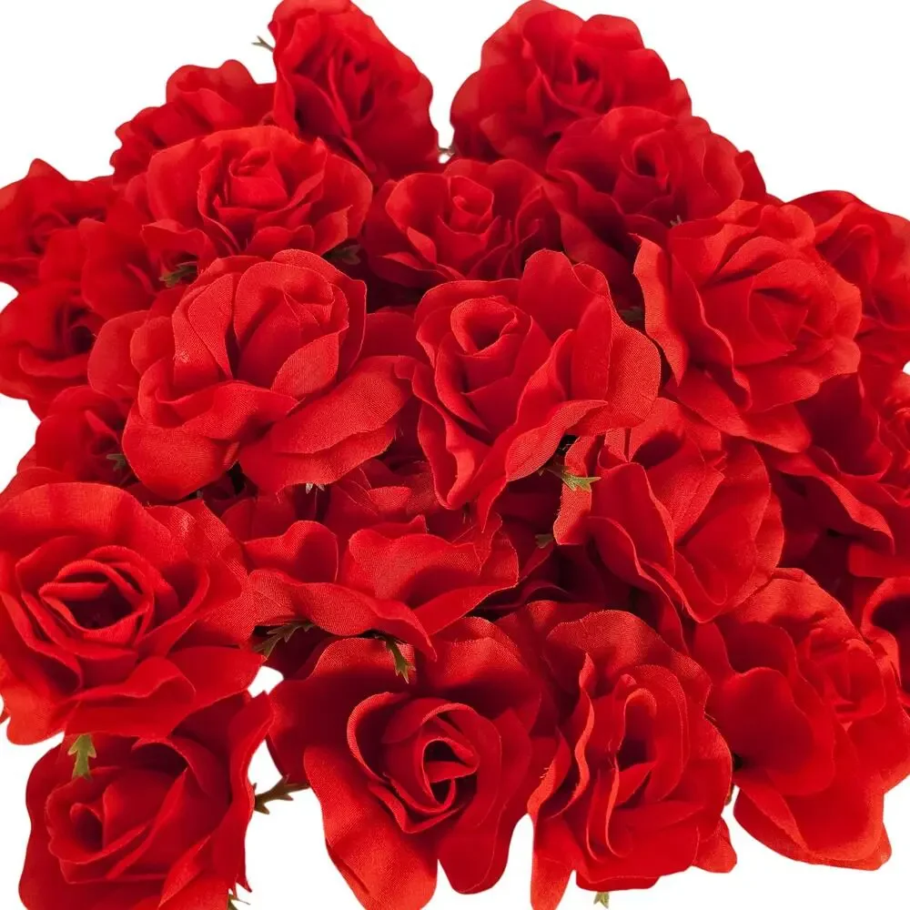 50 Red Silk Rose Heads Stemless Wedding Floral Craft DIY Wreaths 2.5in